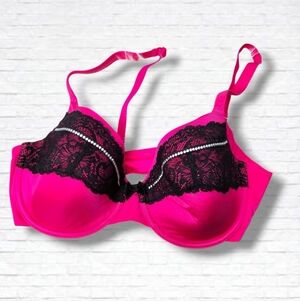 La Senza So Free Hot Pink Black Lace Padded Bra Size 38B